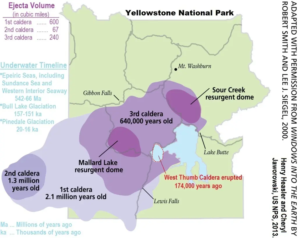 Map of the Yellowstone Caldera and surrounding volcanic features
